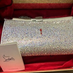Christian Louboutin Crystal Embellished Red Interior Palmette Evening Bag